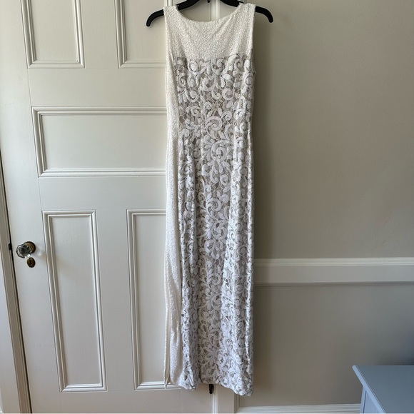 Ralph Lauren Evening | White Sequin and Lace Low-Slit Gown - Picture 4 of 8